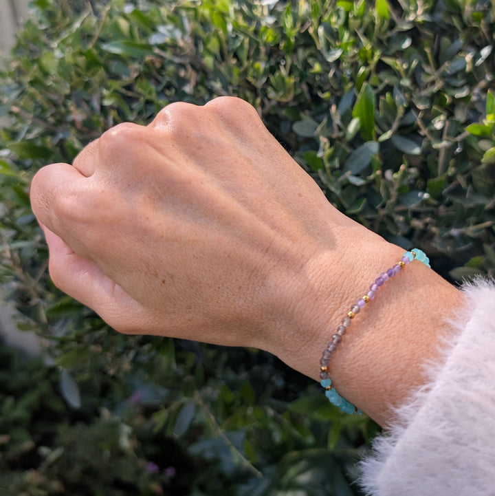 Amazonite, Amethyst and Smokey Quartz Virgo Zodiac Gemstone Bracelet 