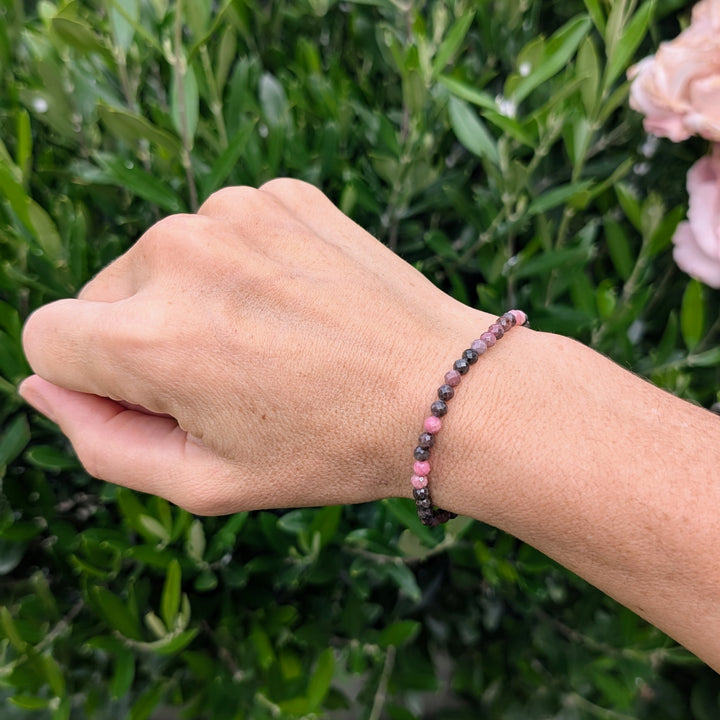 Rhodonite Gemstone Bracelet - 4mm Faceted