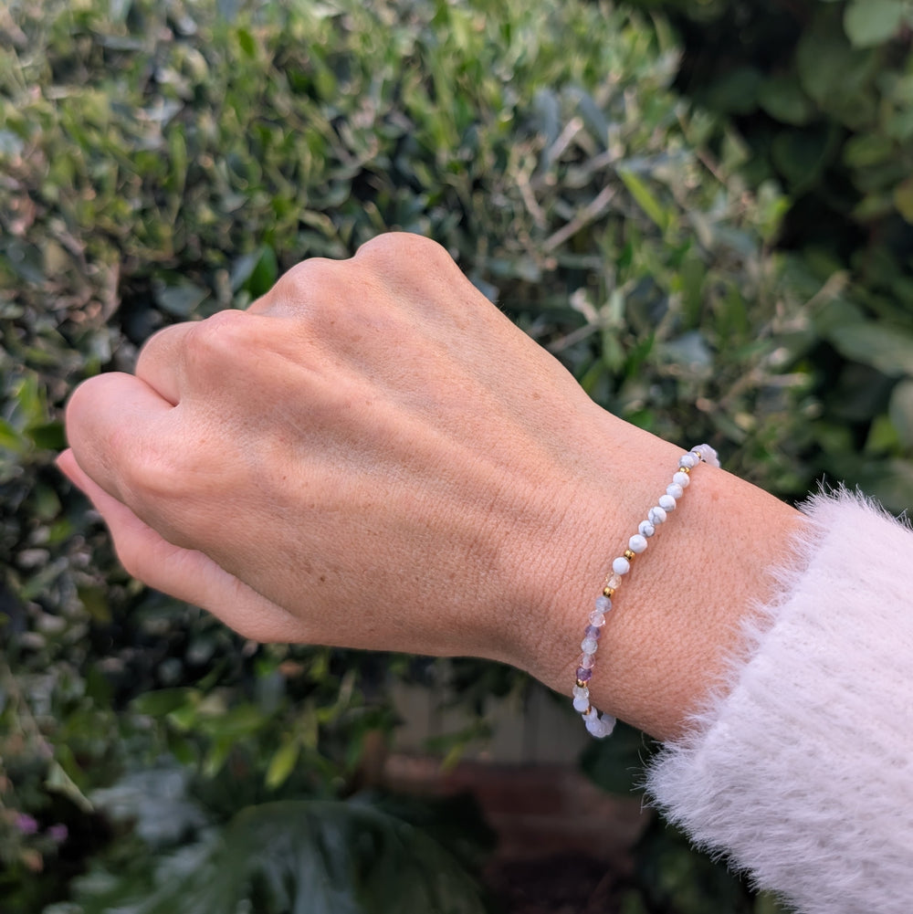 Blue Lace Agate, Fluorite and White Howlite Gemini Gemstone Bracelet 