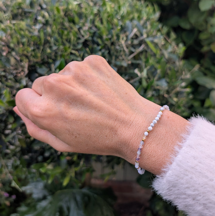 Blue Lace Agate, Fluorite and White Howlite Gemini Gemstone Bracelet 