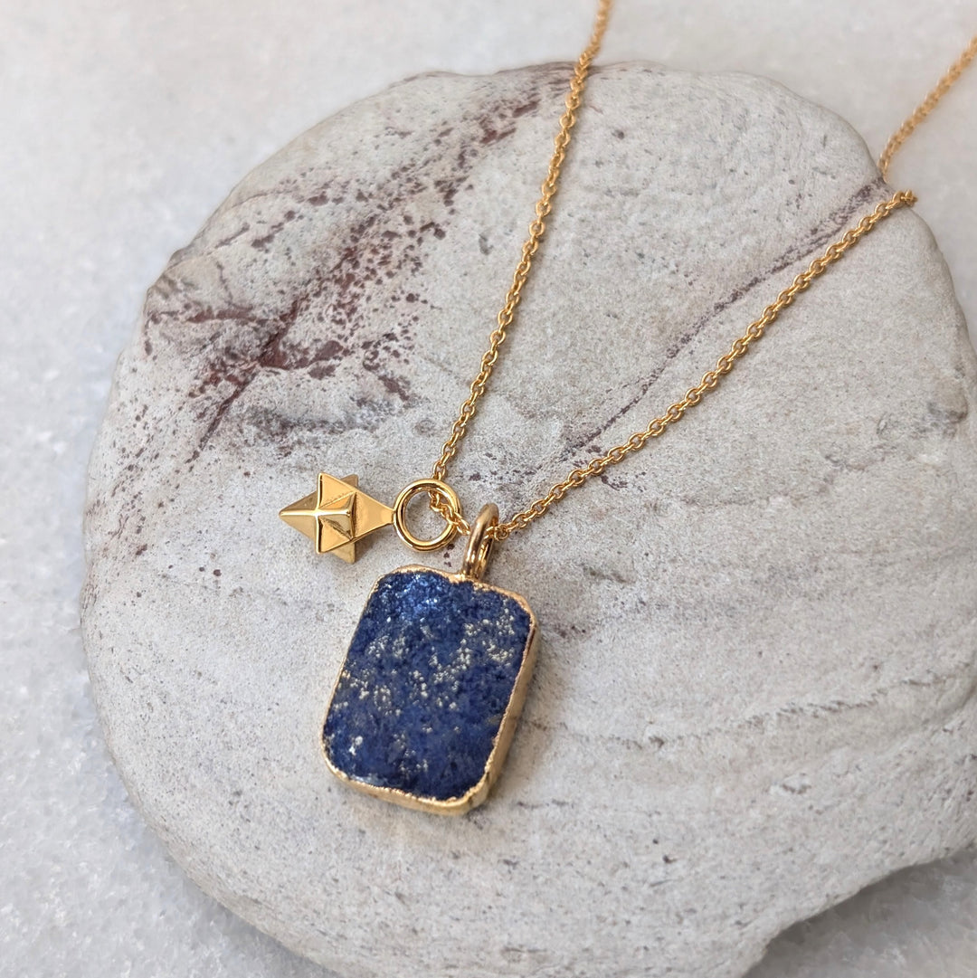 gold plated sterling lapis lazuli pendant and charm necklace