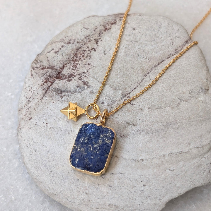gold plated sterling lapis lazuli pendant and charm necklace