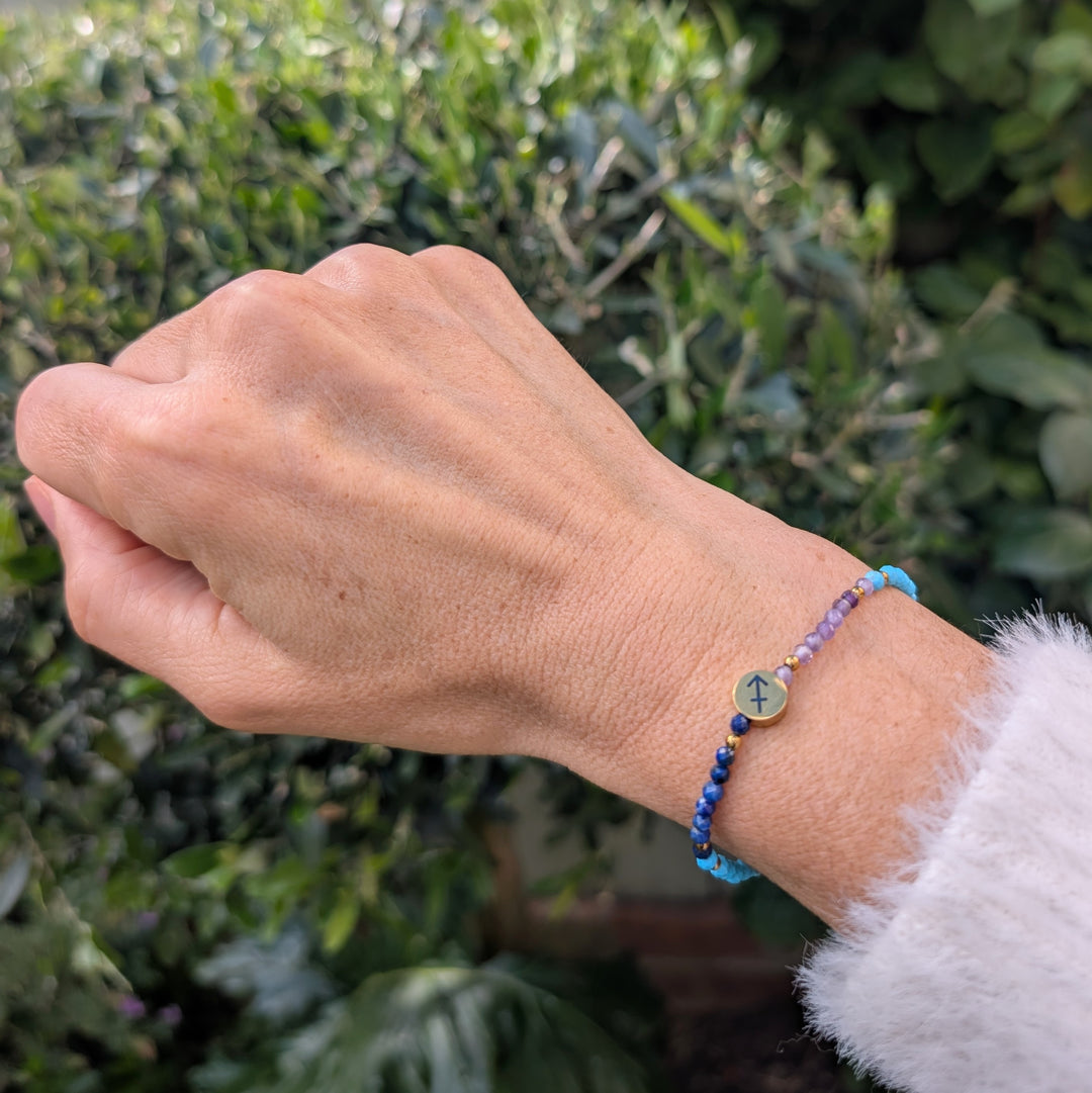 Amethyst, Turquoise and Lapis Lazuli Sagittarius Zodiac Gemstone Bracelet 