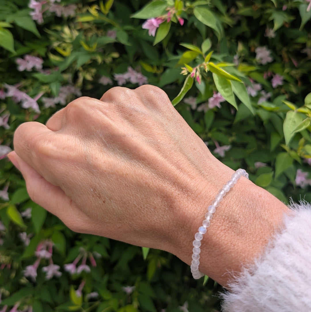 moonstone 4mm faceted bead gemstone bracelet 