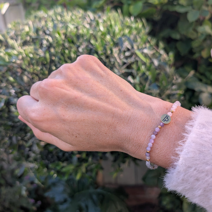 Rose Quartz, Labradorite and Lepidolite Libra zodiac gemstone bracelet 