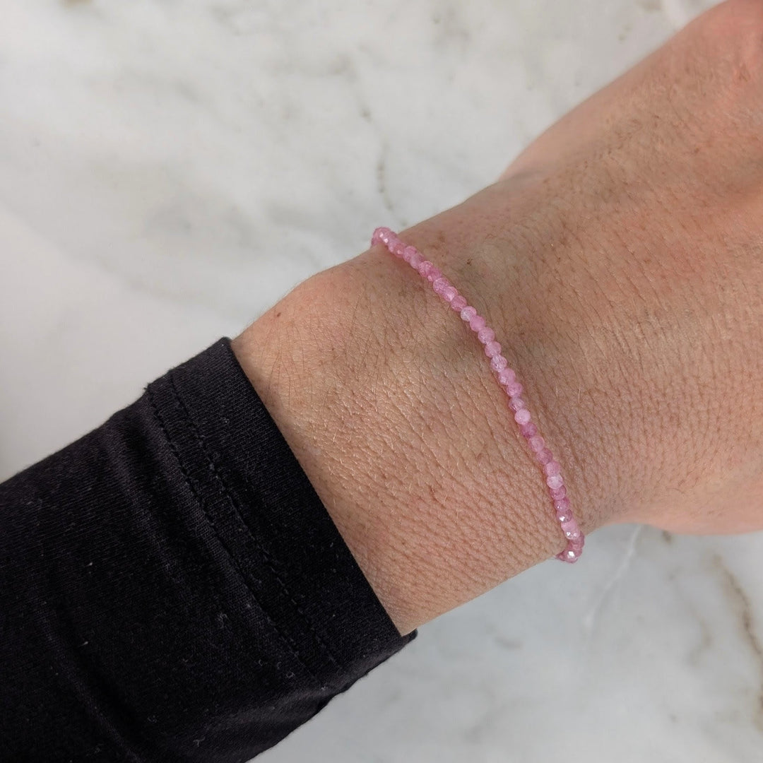 2mm faceted bead pink tourmaline gemstone bracelet 