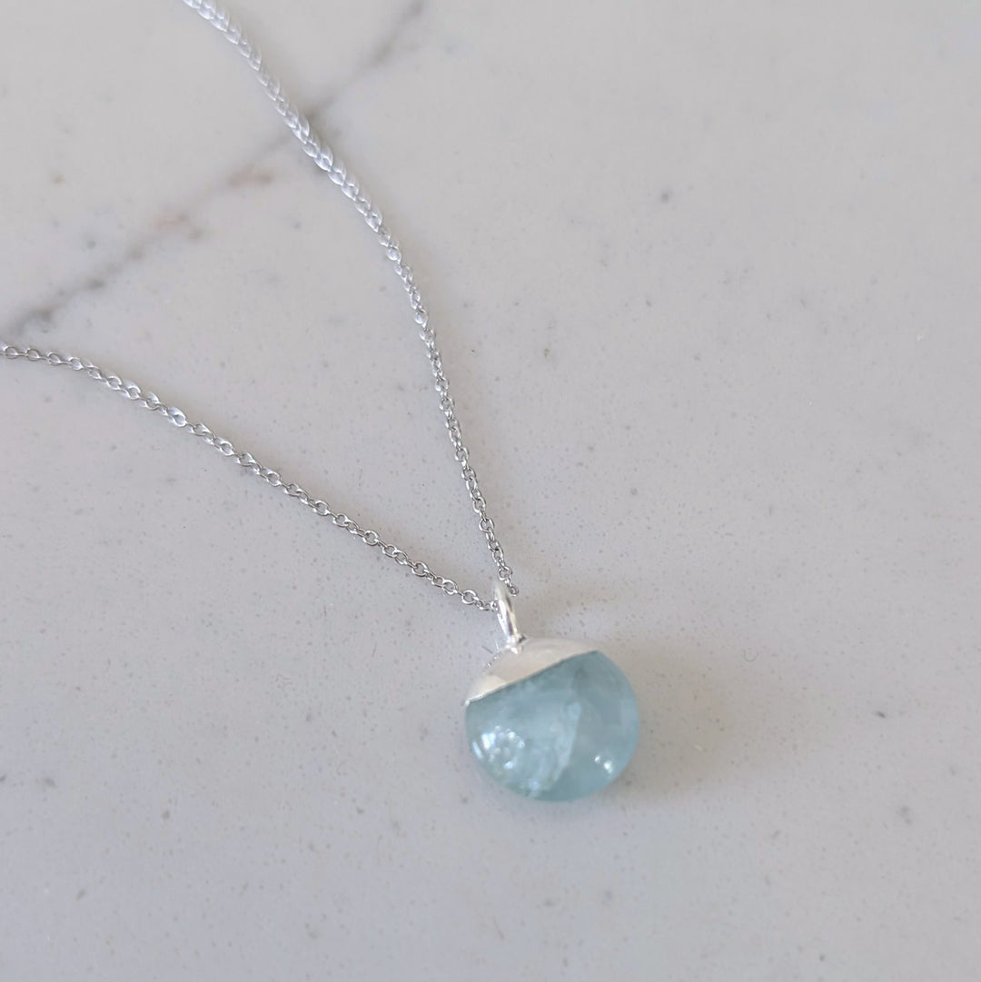 Sterling silver aquamarine March birthstone necklace 