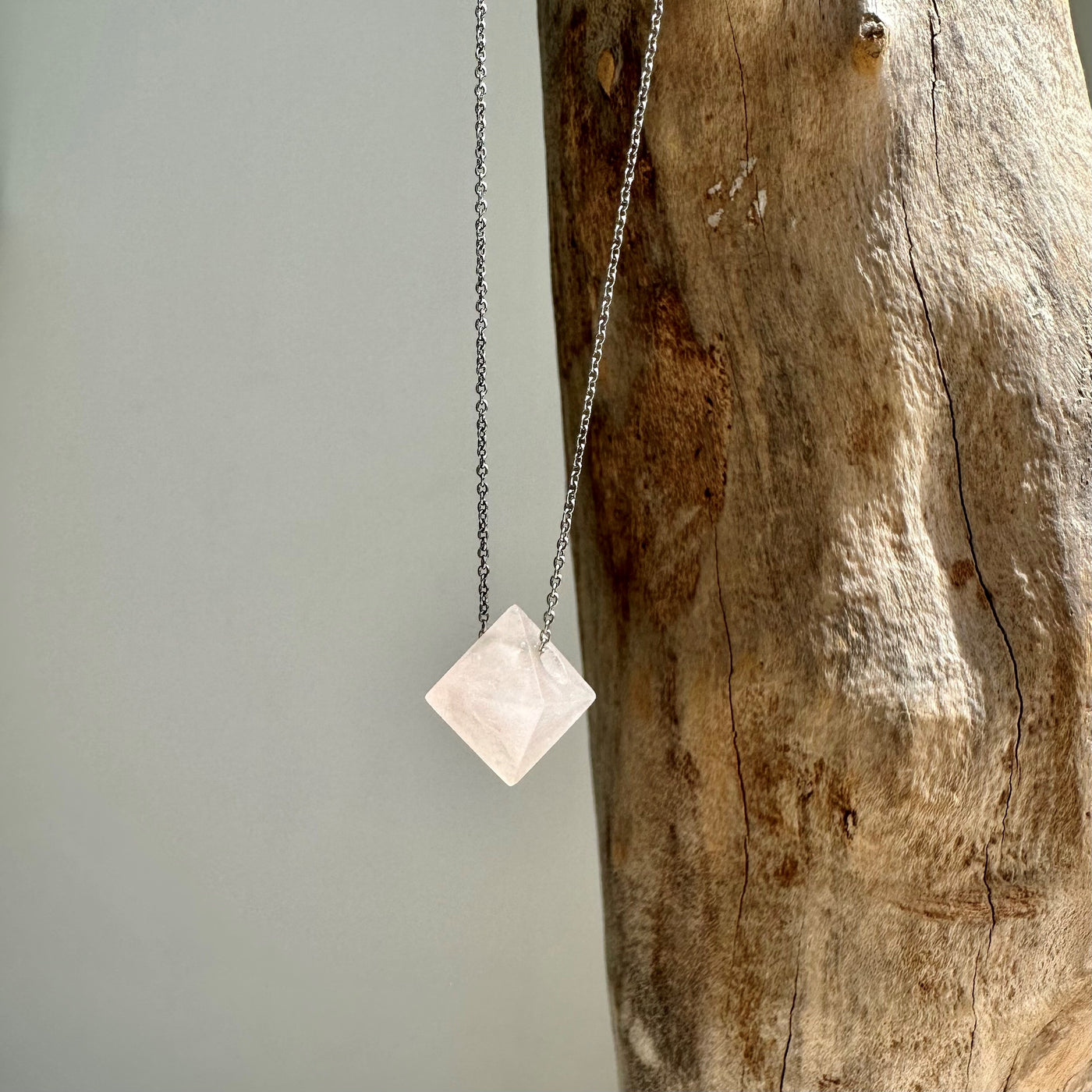 Rose Quartz Octahedron Silver Necklace - Lapis London