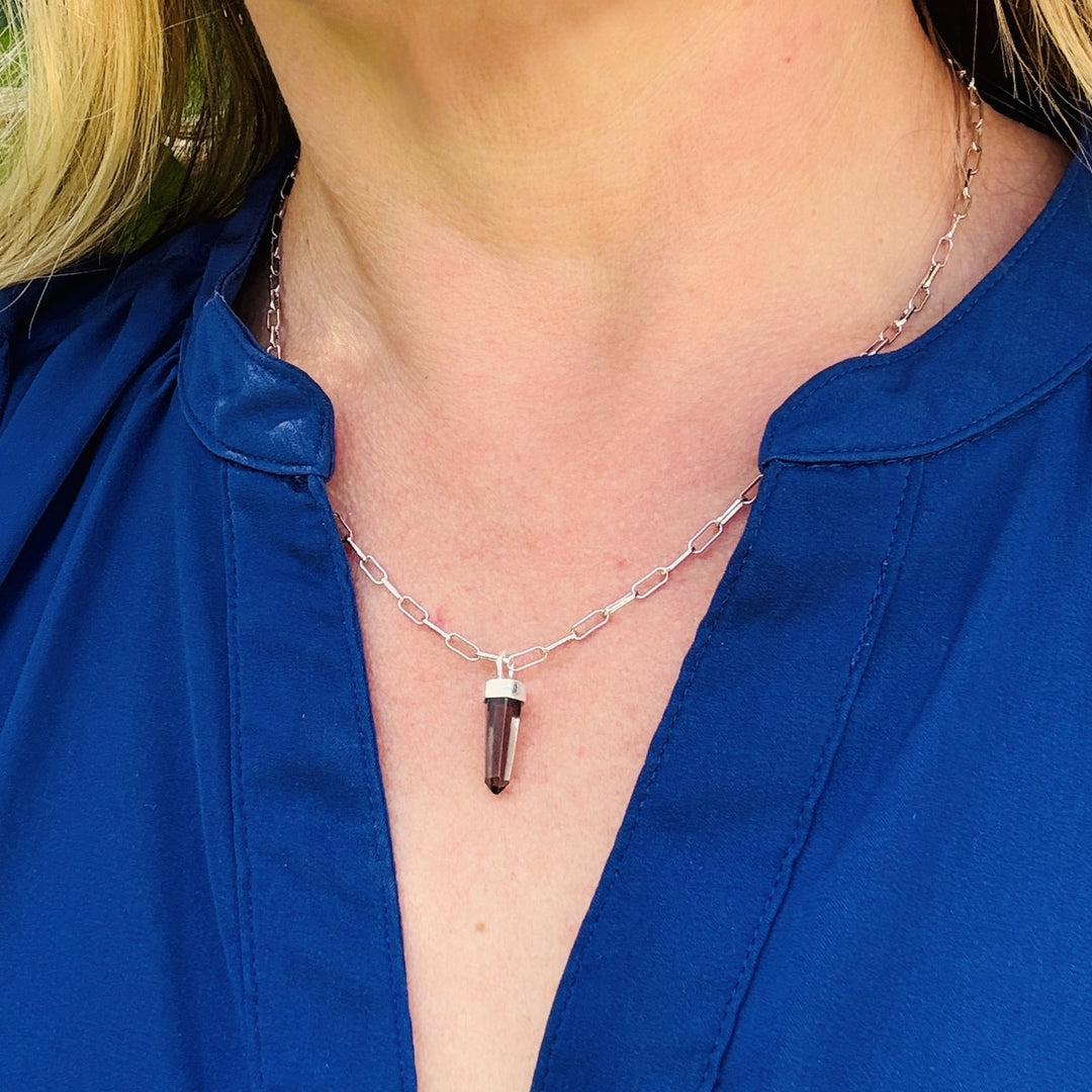 sterling silver smokey quartz spike gemstone pendant necklace 
