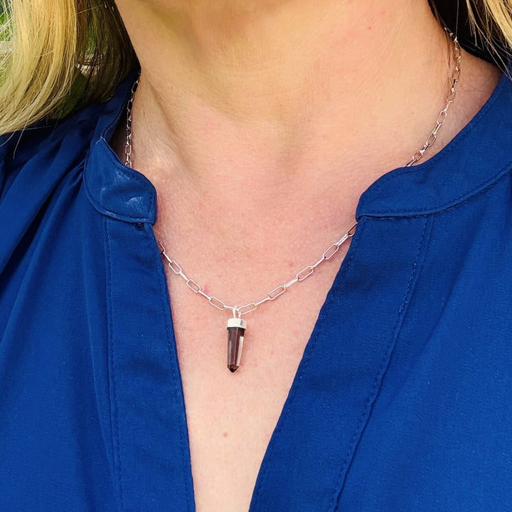 sterling silver smokey quartz spike gemstone pendant necklace 