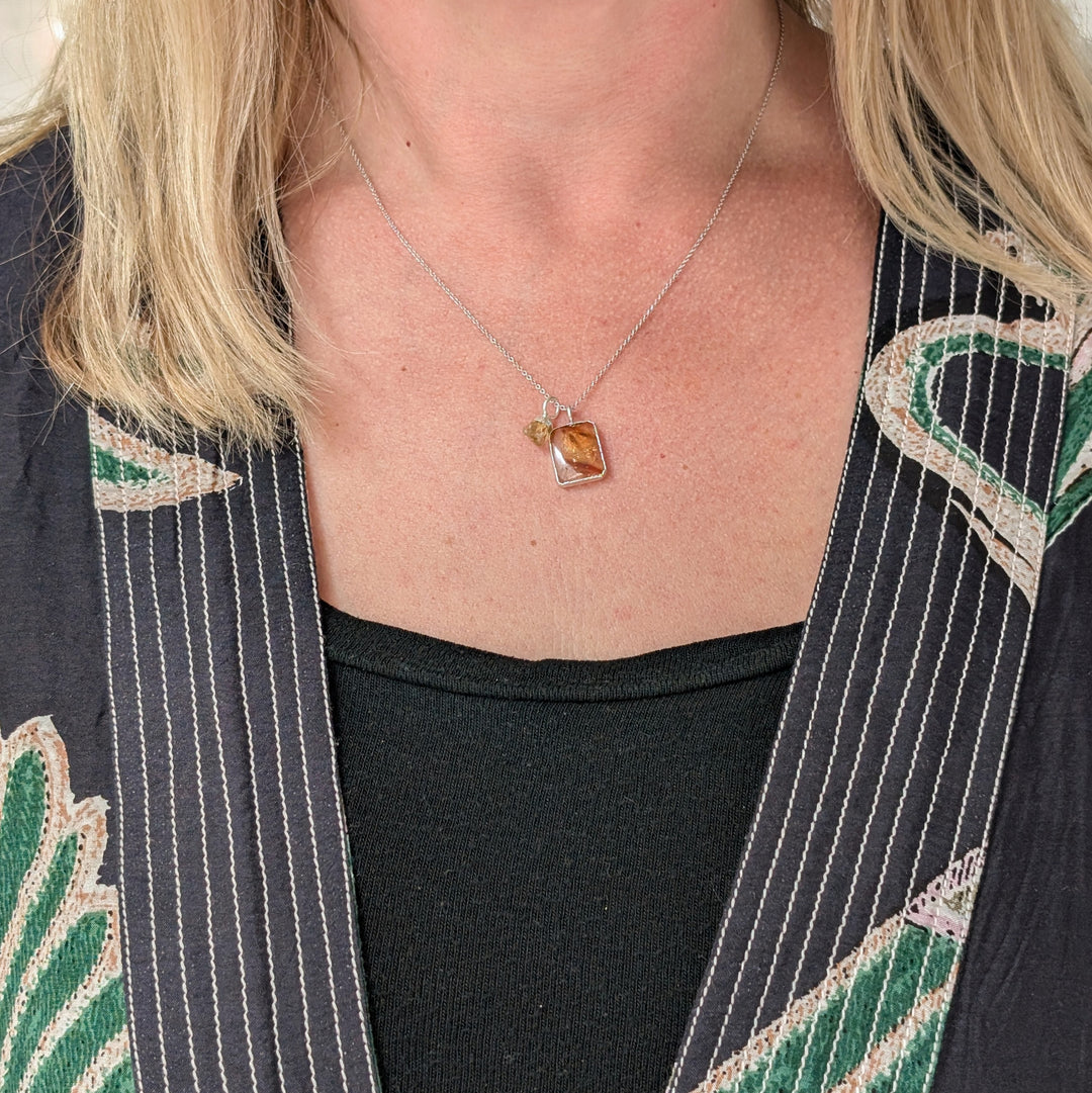 citrine charm rectangular pendant necklace