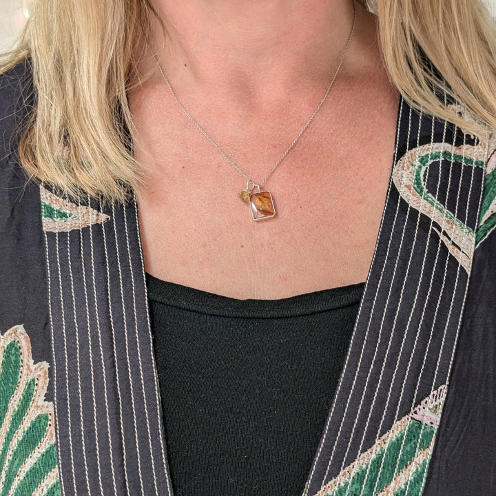 citrine charm rectangular pendant necklace
