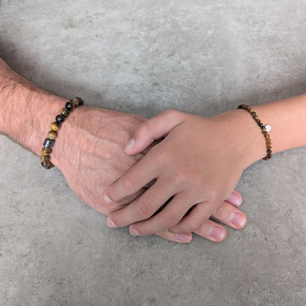 Tiger's Eye "Daddy and Me" gemstone bracelet set