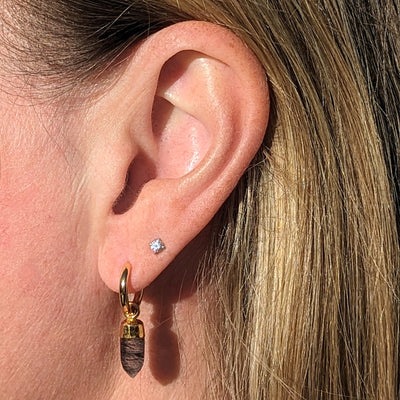 tourmalinated quartz spike charm hoop earrings