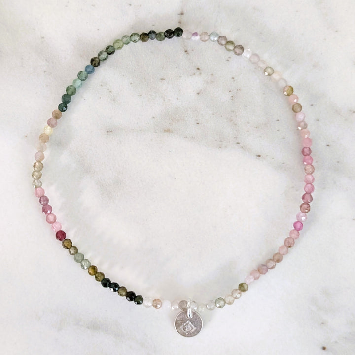 watermelon tourmaline 2mm faceted bead green and pink gemstone bracelet 