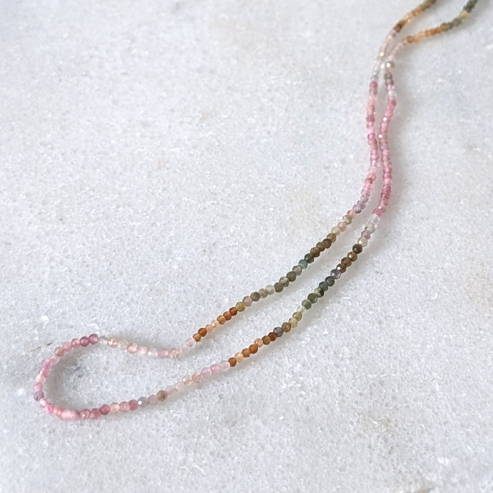 Delicate watermelon tourmaline 2mm  faceted bead gemstone bracelet