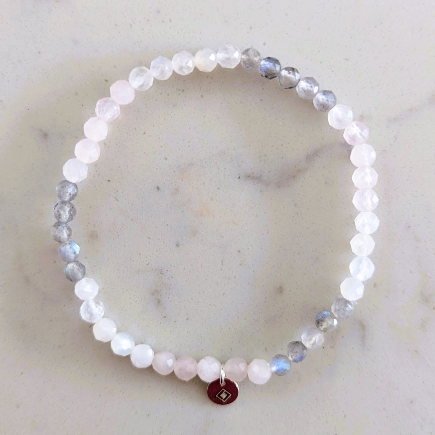 moonstone, rose quartz and labradorite gemstone bracelet