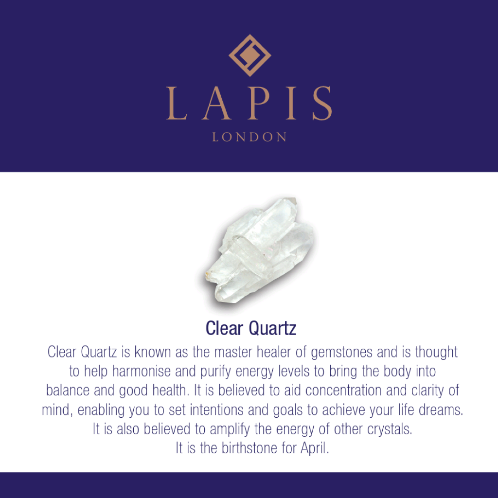 Lapis London clear quartz gemstone meaning card