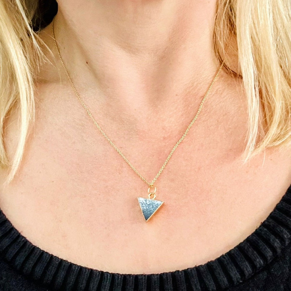 Gold plated dendritic agate triangle gemstone necklace