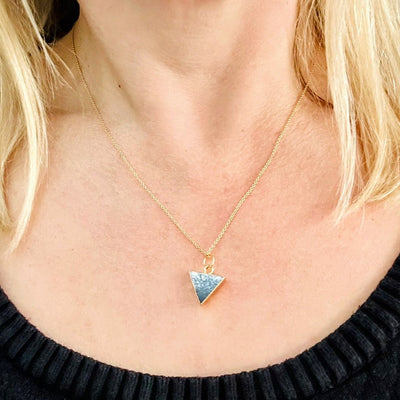 Gold plated dendritic agate triangle gemstone necklace