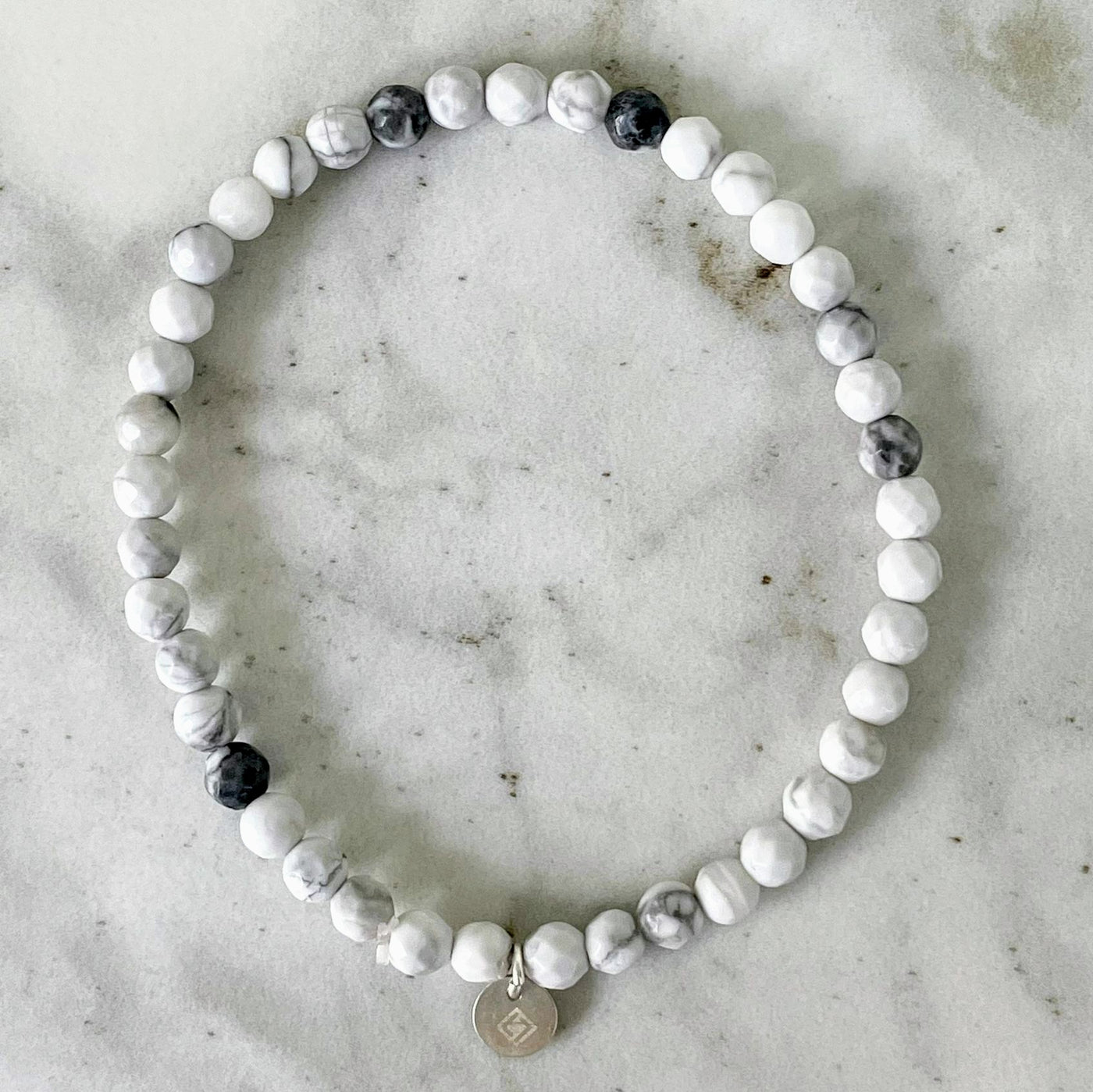 White Howlite Gemstone Bracelet, 4mm faceted beads