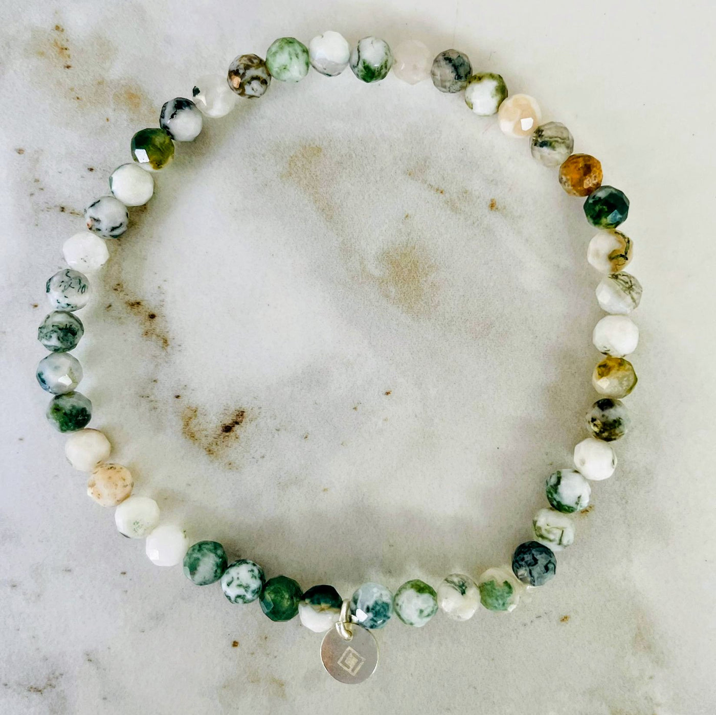 Tree Agate Gemstone Bracelet, 4mm Faceted gemstone beads