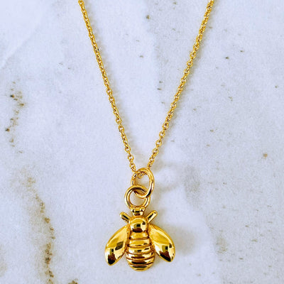Gold plated bee charm pendant necklace
