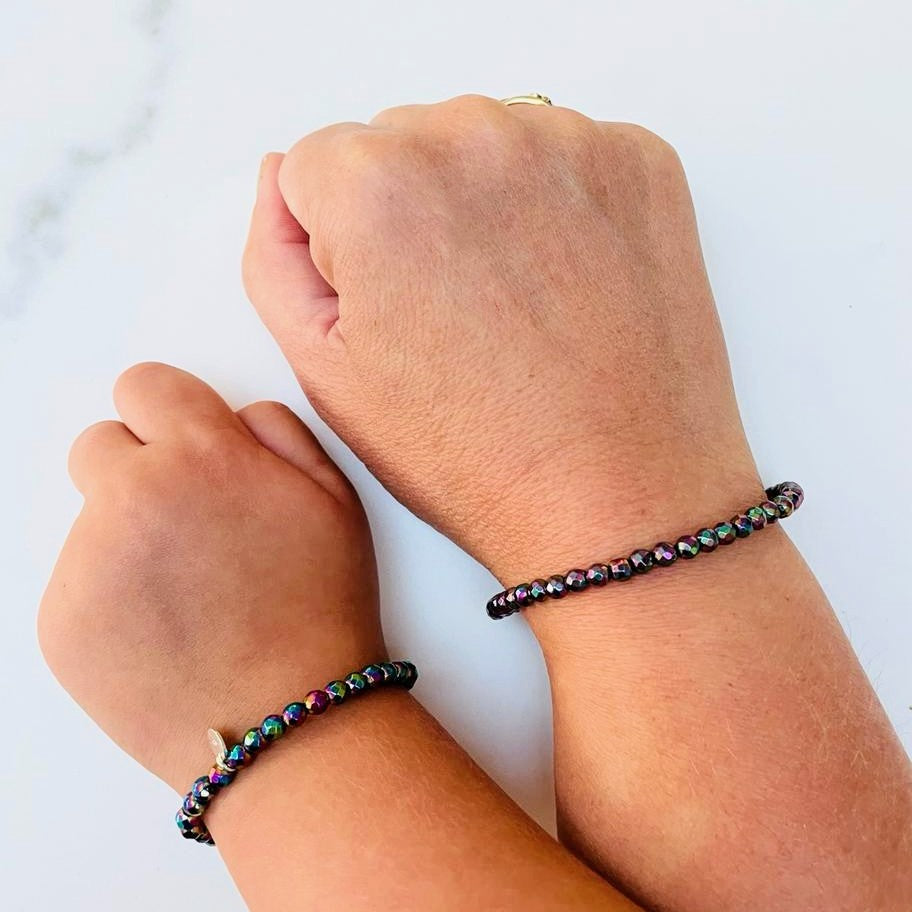 Rainbow hematite mummy and me gemstone bracelet set