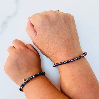 Rainbow hematite mummy and me gemstone bracelet set
