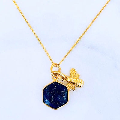 Lapis London The Hexagon "Queen Bee" Pendant Necklace - Lapis Lazuli, Gold Plated Sterling Silver 