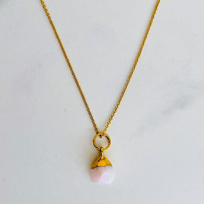 Pink opal gold plated October birthstone necklace