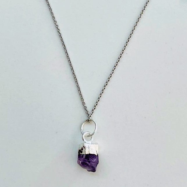 Silver amethyst February birthstone necklace 