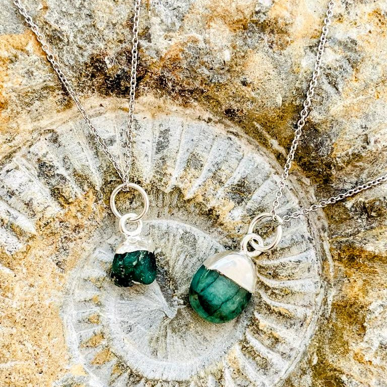 Silver emerald May birthstone necklace 