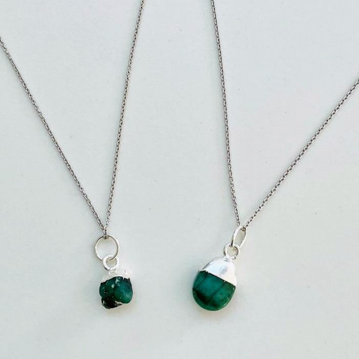 Silver emerald May birthstone necklace 