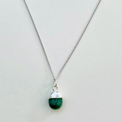 Silver emerald May birthstone necklace 