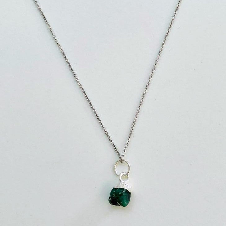 Silver emerald May birthstone necklace 