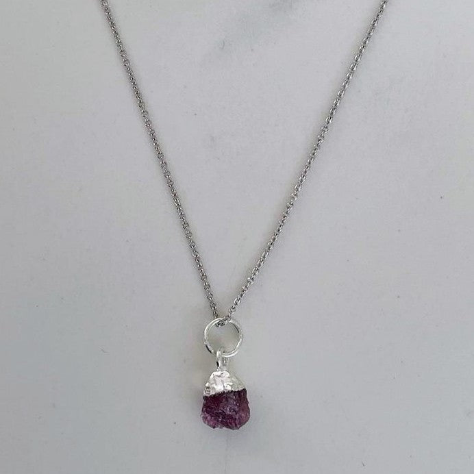 Silver ruby July birthstone pendant necklace 