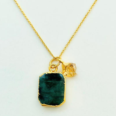 Emerald and citrine gold pendant necklace 
