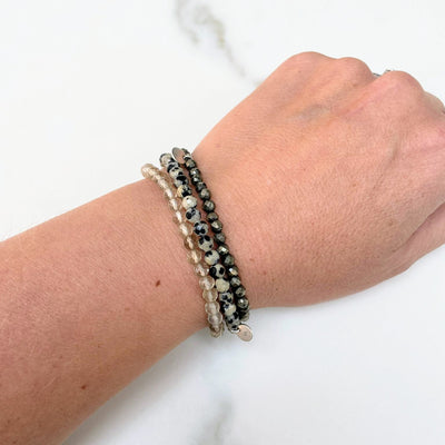 Live Your Best Life Gemstone Bracelet Trio - Pyrite, Citrine and Dalmatian Jasper