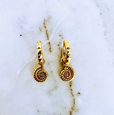 Gold ammonite hoop huggie earrings 