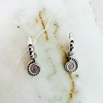 Sterling silver ammonite hoop huggie earrings 