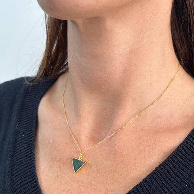 Gold plated green aventurine triangle gemstone necklace 