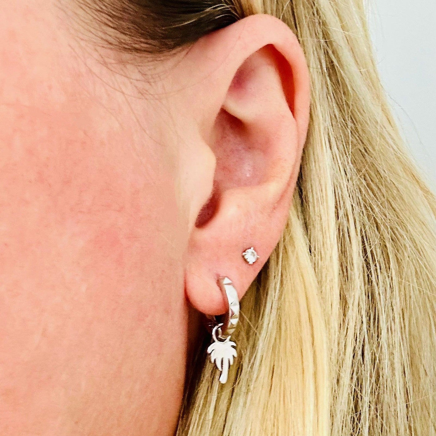 Sterling silver palm tree hoop huggie earrings 