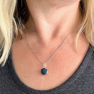 Sterling silver lapis lazuli hexagon pendant necklace