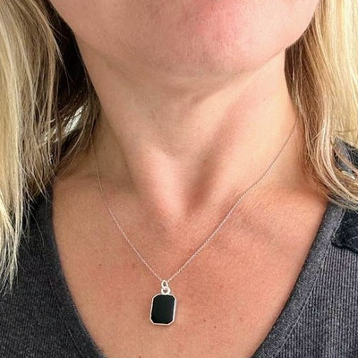 Black onyx rectangular sterling silver necklace