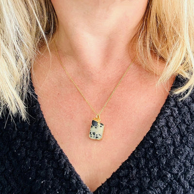 Dalmatian Jasper and Dalmatian Jasper and Black Tourmaline gold plated necklace