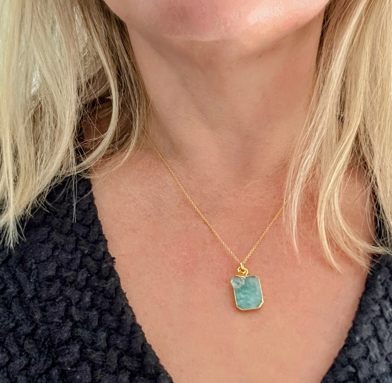 amazonite and aquamarine pendant necklace