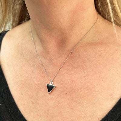 Sterling silver black onyx triangle gemstone necklace