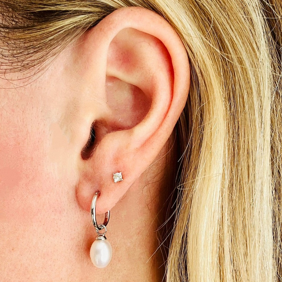 sterling silver pearl hoop earrings