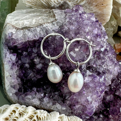 sterling silver pearl hoop earrings